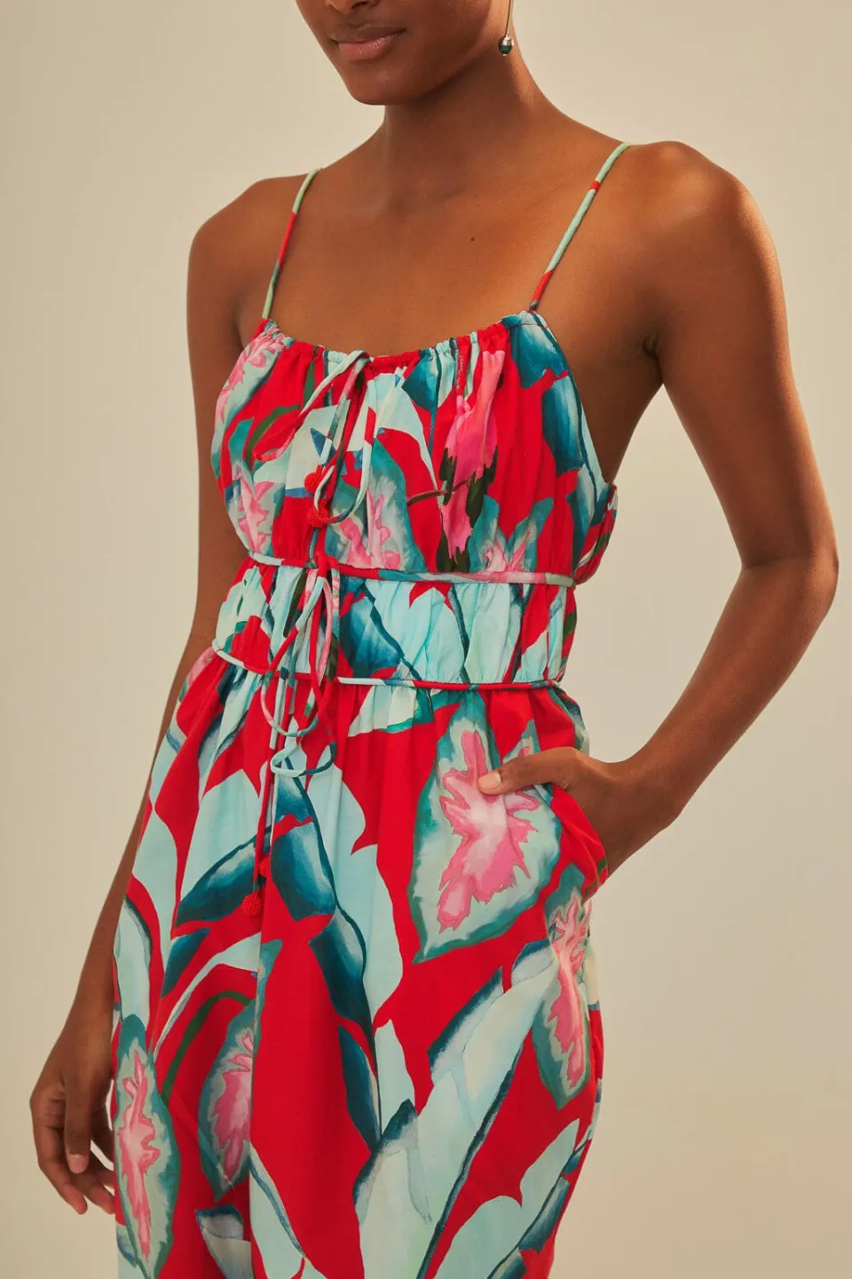 FARM Rio Red Summer Foliage Organic Cotton Jumpsuit Discount