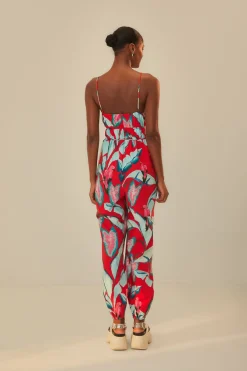 FARM Rio Red Summer Foliage Organic Cotton Jumpsuit Discount