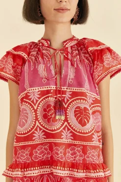 FARM Rio Red Summer Sunrise Blouse Hot