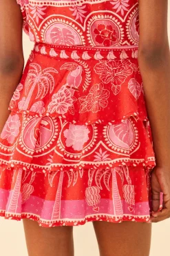 FARM Rio Red Summer Sunrise Mini Skirt Outlet