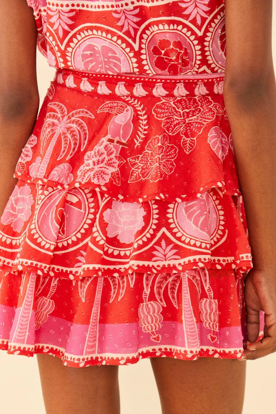 FARM Rio Red Summer Sunrise Mini Skirt Outlet