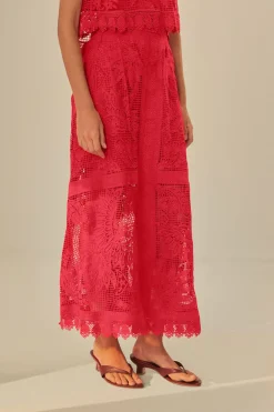 FARM Rio Red Toucan Guipure Midi Skirt Online
