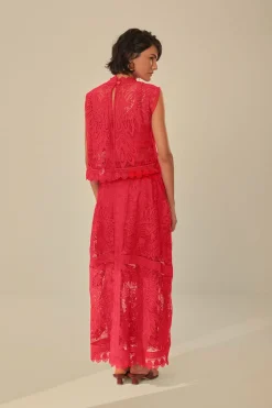 FARM Rio Red Toucan Guipure Midi Skirt Online