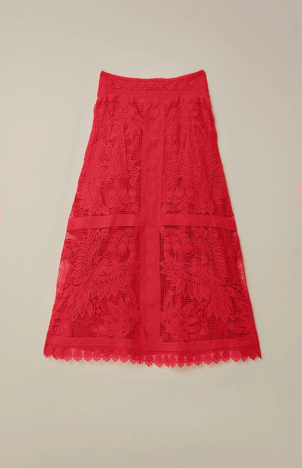 FARM Rio Red Toucan Guipure Midi Skirt Online