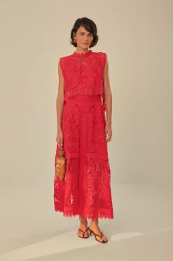 FARM Rio Red Toucan Guipure Sleeveless Top Discount