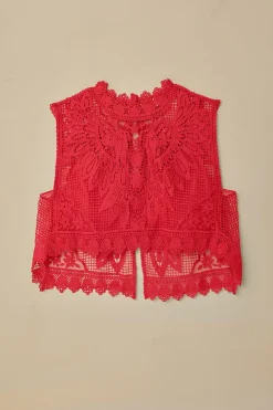 FARM Rio Red Toucan Guipure Sleeveless Top Discount