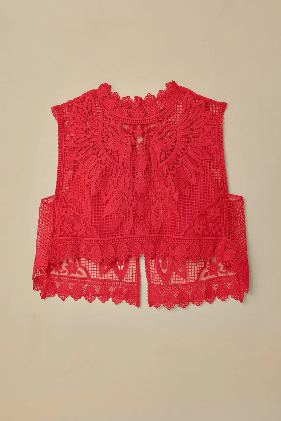 FARM Rio Red Toucan Guipure Sleeveless Top Discount