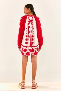 FARM Rio Red Tropical Cutwork Mini Dress Discount