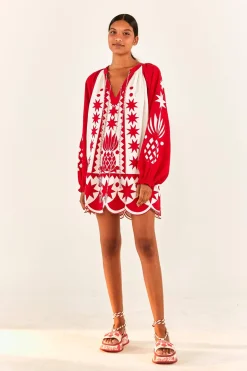 FARM Rio Red Tropical Cutwork Mini Dress Discount