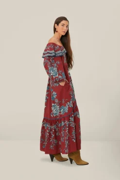 FARM Rio Red Tropical Landing Off Shoulder Maxi Dress Sale