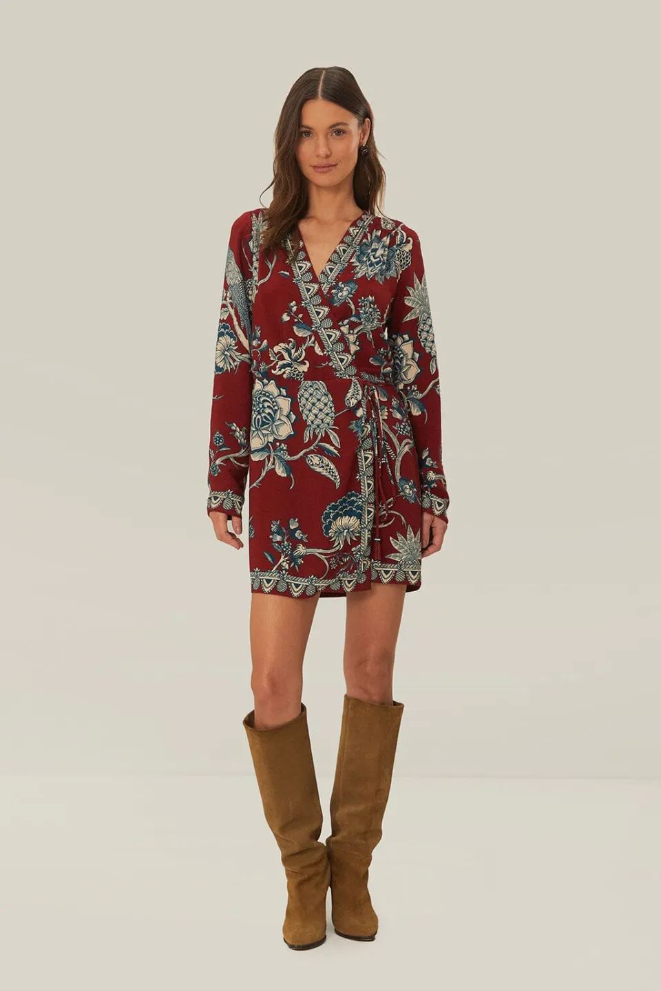 FARM Rio Red Tropical Landing Wrap Mini Dress Online
