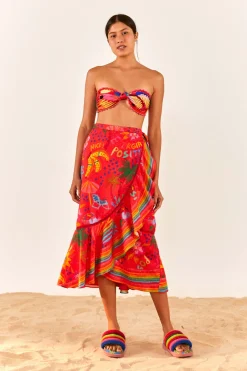 FARM Rio Red Wrap Skirt | Good Vibes Print Best