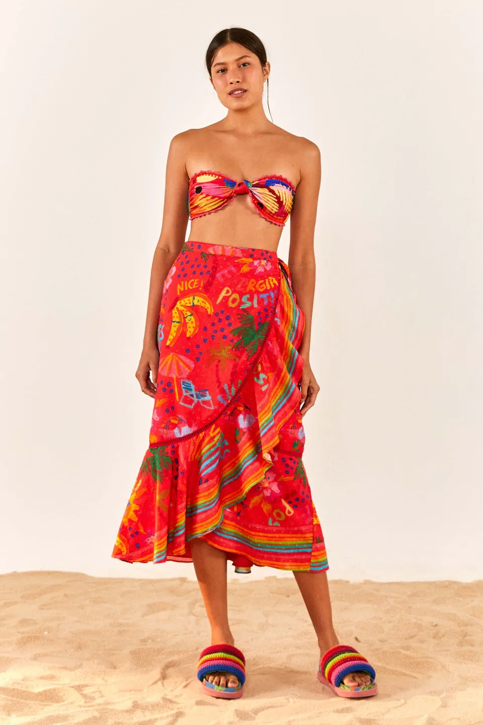 FARM Rio Red Wrap Skirt | Good Vibes Print Best