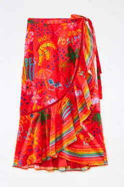 FARM Rio Red Wrap Skirt | Good Vibes Print Best