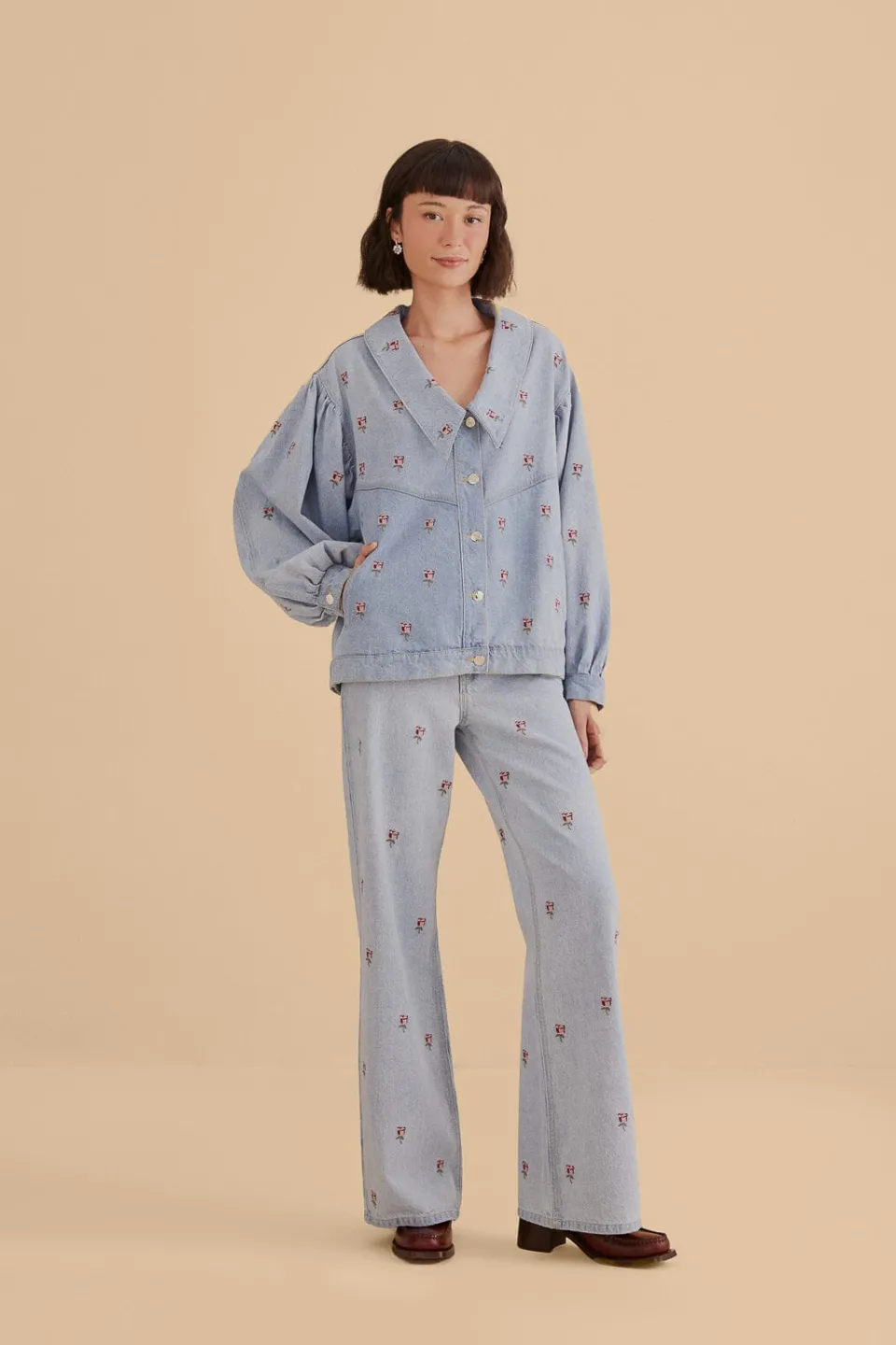 FARM Rio Rose Embroidered Denim Pants Best