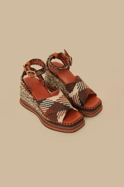FARM Rio Rust Multi Texture Wedge Sandal Hot