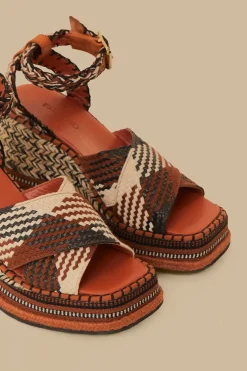 FARM Rio Rust Multi Texture Wedge Sandal Hot