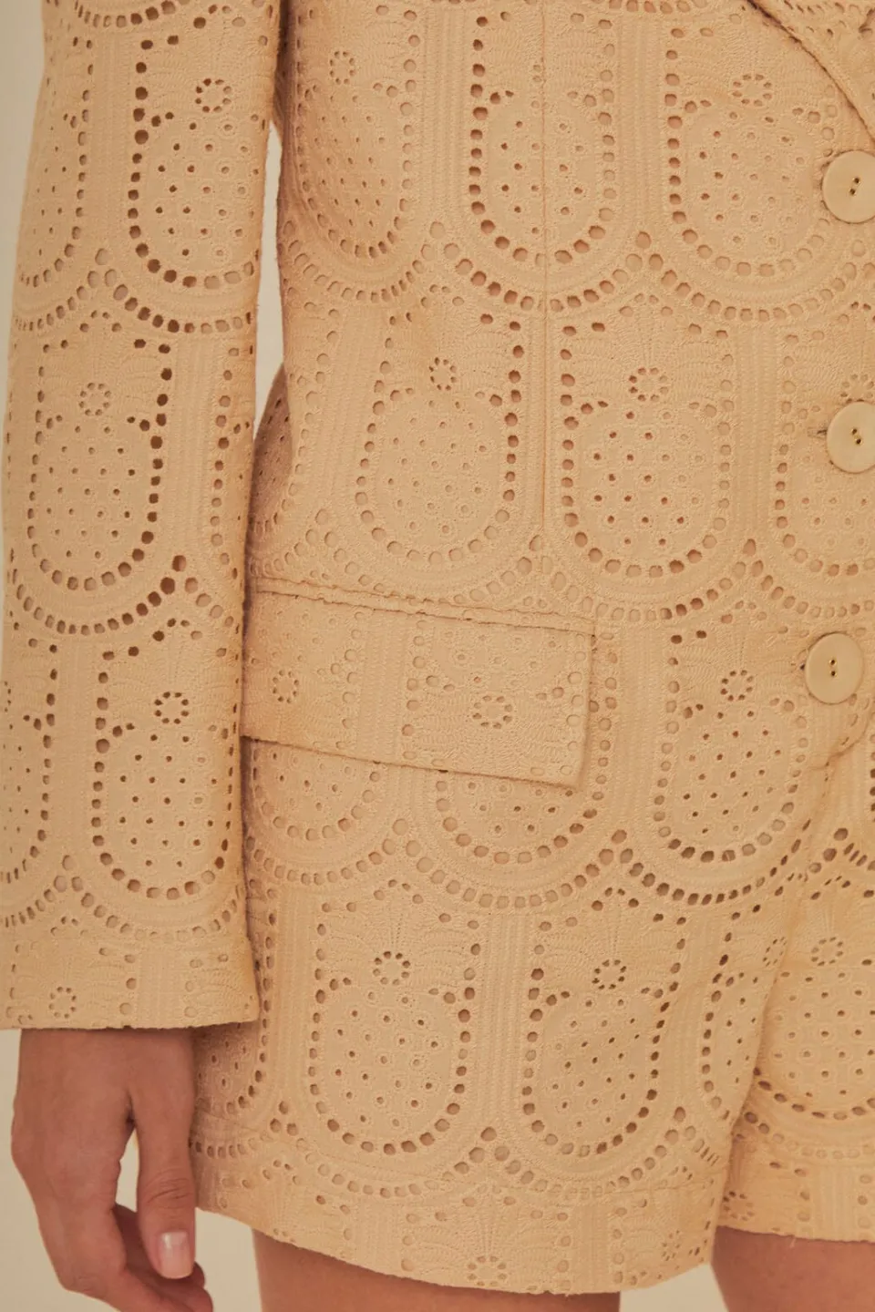 FARM Rio Sand Cotton Eyelet Tailored Romper Discount