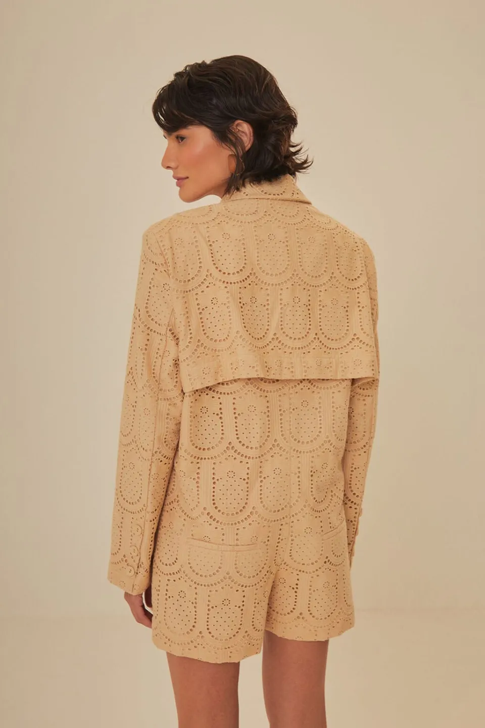 FARM Rio Sand Cotton Eyelet Tailored Romper Discount