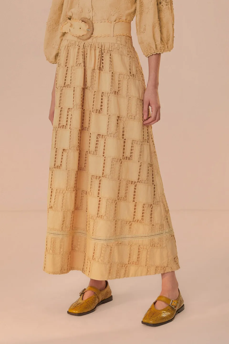 FARM Rio Sand Crochet Midi Skirt Sale