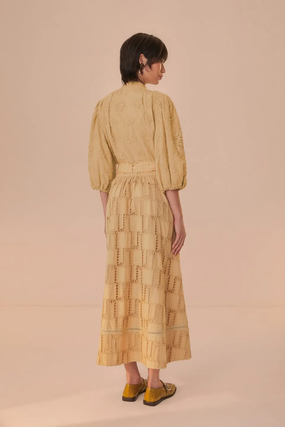 FARM Rio Sand Crochet Midi Skirt Sale