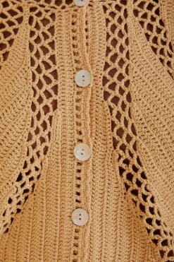 FARM Rio Sand Flower Draw Crochet Cardigan Clearance