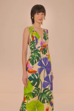 FARM Rio Sand Macaw Jungle V Neck Midi Dress Best