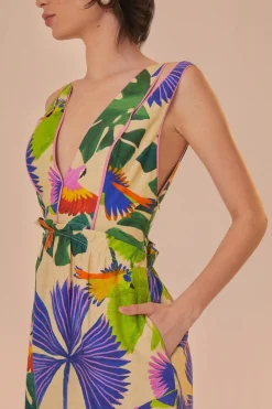 FARM Rio Sand Macaw Jungle V Neck Midi Dress Best