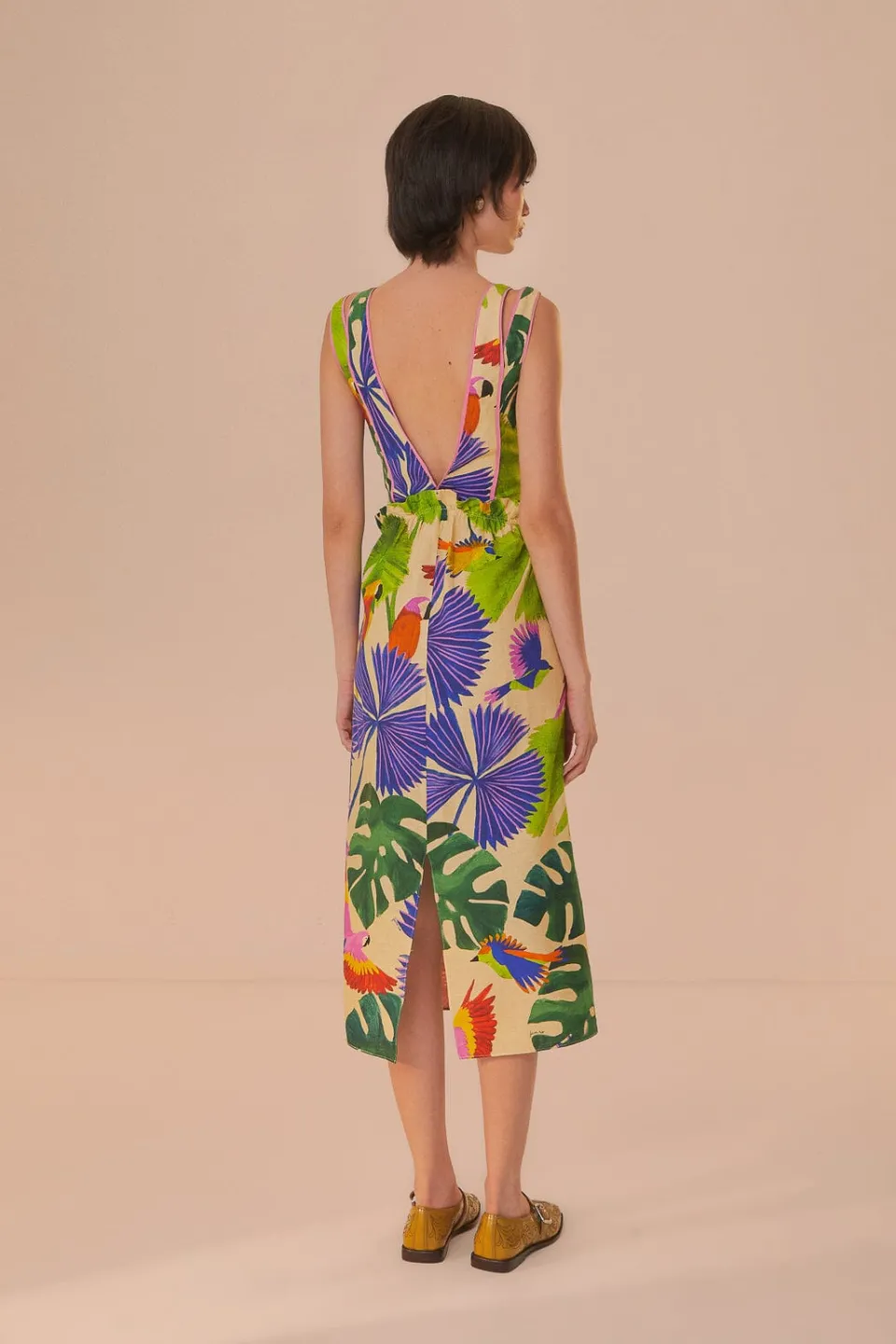 FARM Rio Sand Macaw Jungle V Neck Midi Dress Best