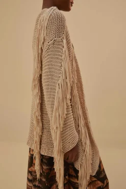 FARM Rio Sand Stripes Fringes Knit Cardigan
