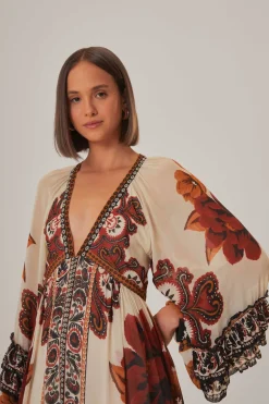 FARM Rio Sand Winter Tapestry V Neck Maxi Dress Discount