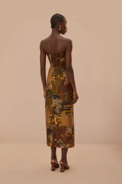 FARM Rio Savana Dream Caramel Strapless Buttonned Midi Dress Best