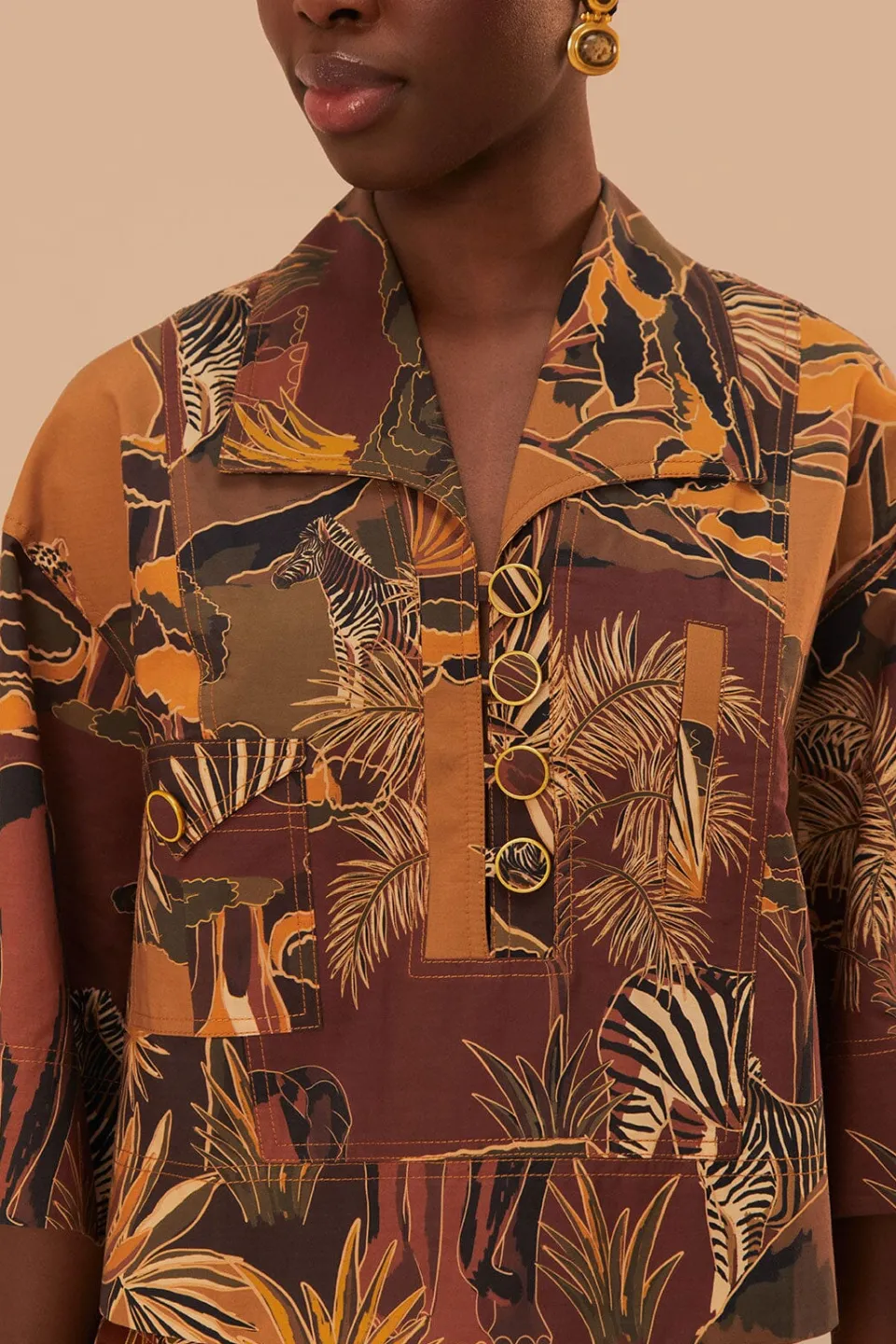 FARM Rio Savana Dream Caramel Utility Blouse Clearance