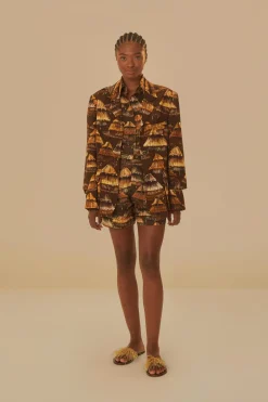 FARM Rio Shuhu Brown Cut Out Blazer