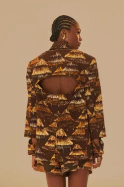 FARM Rio Shuhu Brown Cut Out Blazer