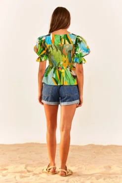FARM Rio Smocked Blouse | Vintage Toucans Print Best