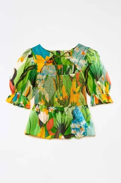 FARM Rio Smocked Blouse | Vintage Toucans Print Best