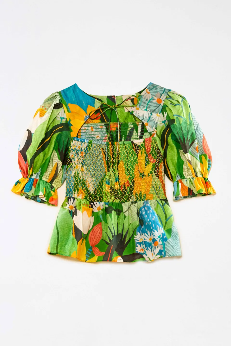 FARM Rio Smocked Blouse | Vintage Toucans Print Best