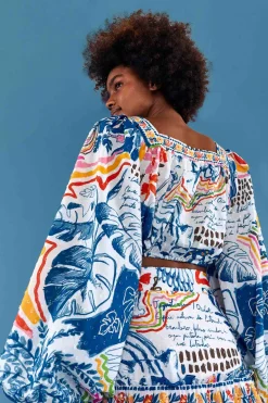 FARM Rio SQUARE NECK Top | Long Sleeves | Wild Brazil Print Discount