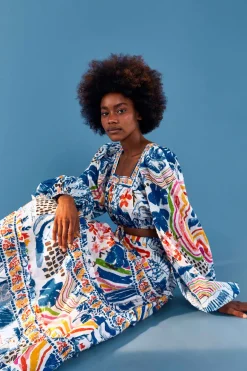 FARM Rio SQUARE NECK Top | Long Sleeves | Wild Brazil Print Discount
