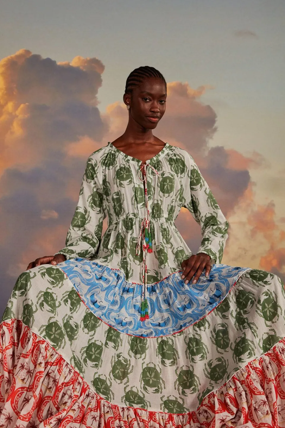 FARM Rio Stamp Mix Long Sleeve Maxi Dress Discount
