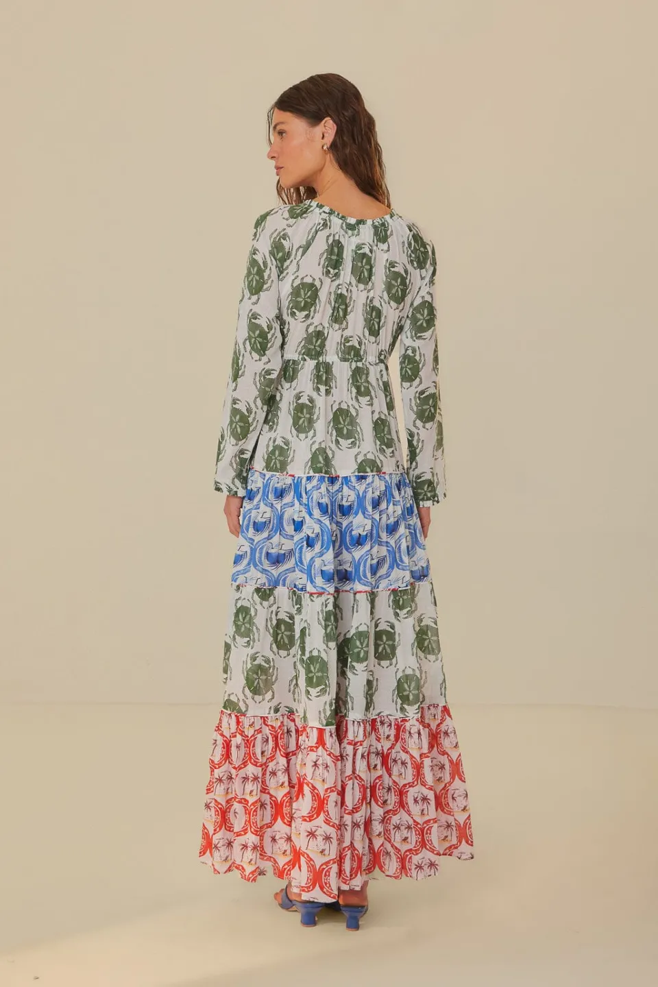 FARM Rio Stamp Mix Long Sleeve Maxi Dress Discount