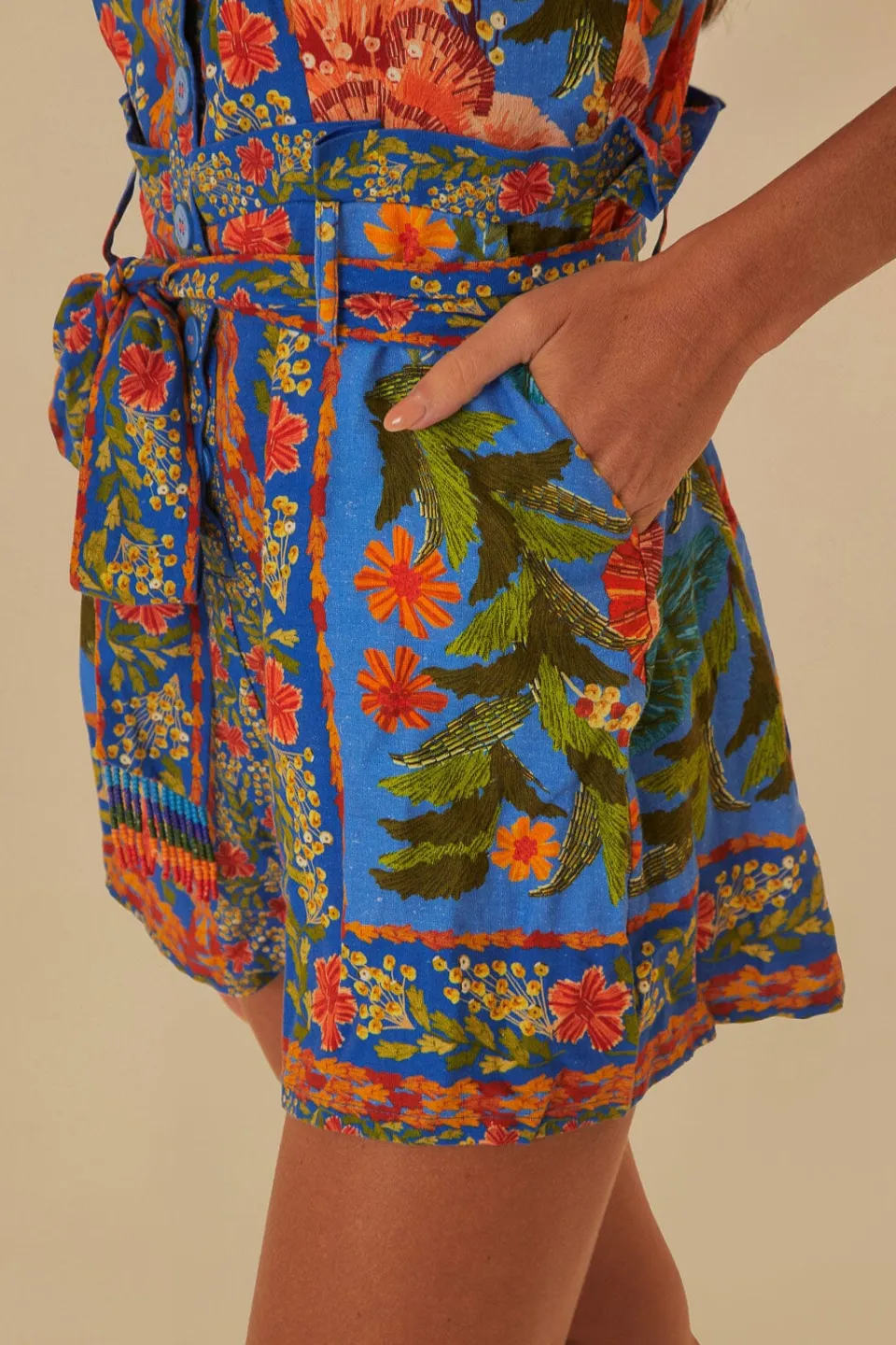FARM Rio Stiched Garden Blue Romper Clearance