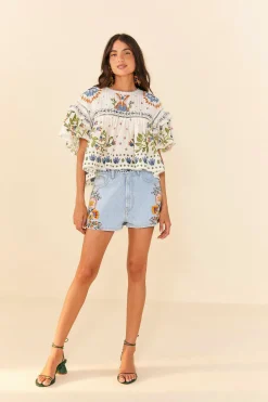 FARM Rio Summer Garden Embroidered Denim Shorts Clearance