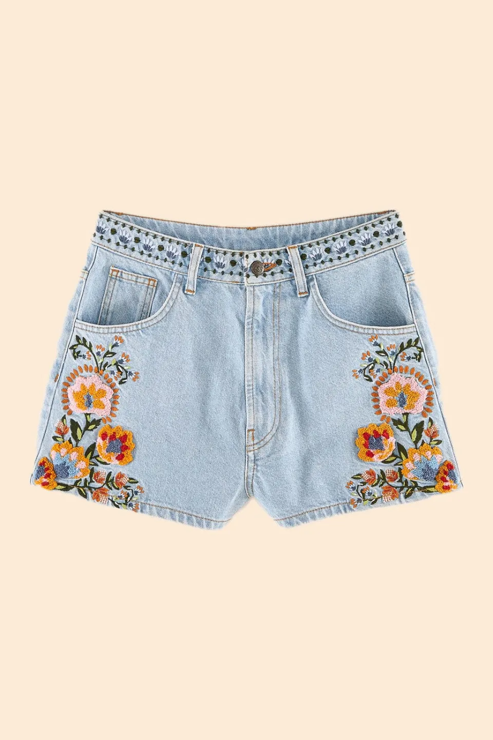 FARM Rio Summer Garden Embroidered Denim Shorts Clearance