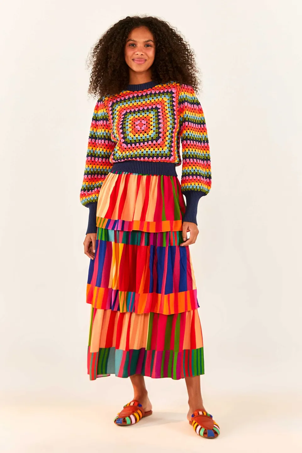 FARM Rio Sunset Stripes Crochet Sweater Sale