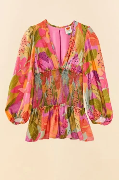 FARM Rio Sweet Forest Long Sleeve Mini Dress New