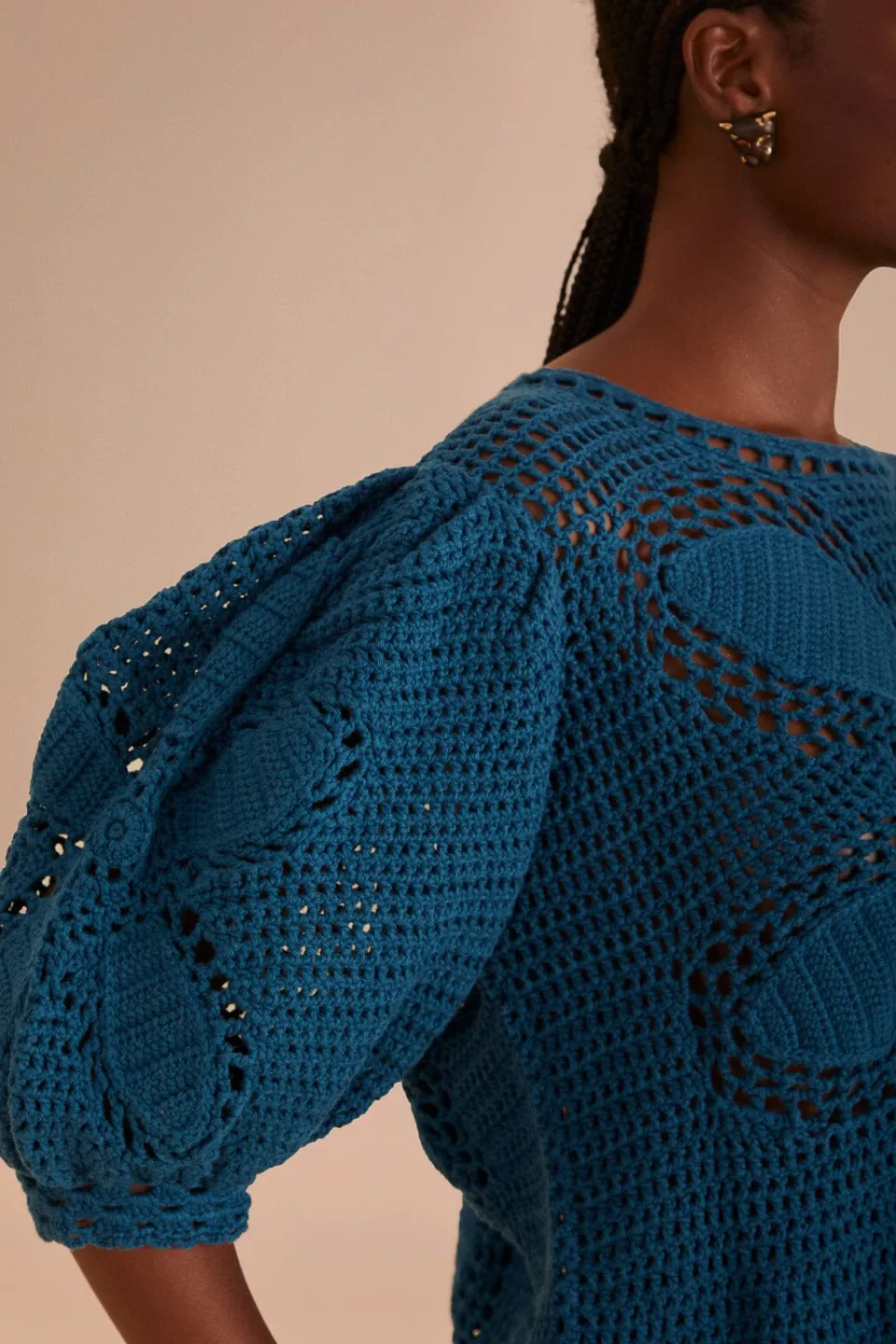FARM Rio Teal Flower Draw Crochet Blouse Hot