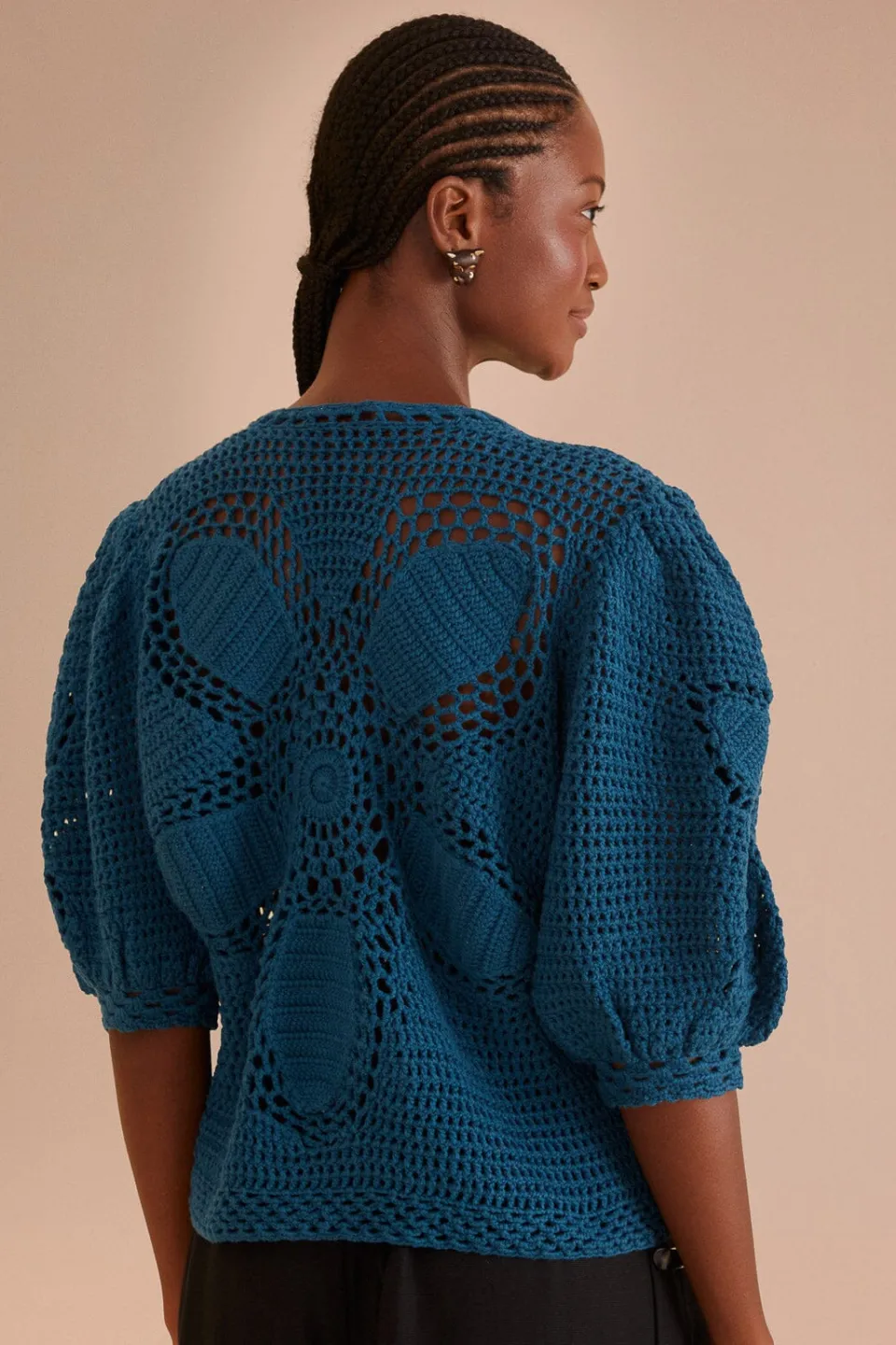 FARM Rio Teal Flower Draw Crochet Blouse Hot