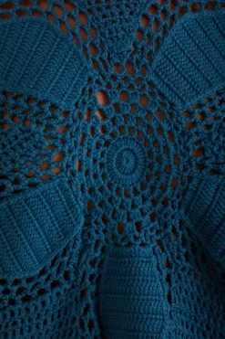 FARM Rio Teal Flower Draw Crochet Blouse Hot